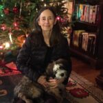 Dogs - Leo with Cathie in Front of Christmas Tree Large